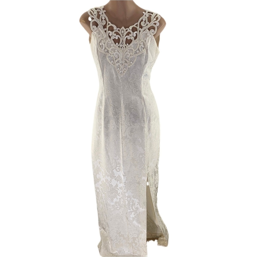 Jessica McClintock Gunne Sax Gown Women's 9/10 Ivory Damask Crochet Lace Vintage